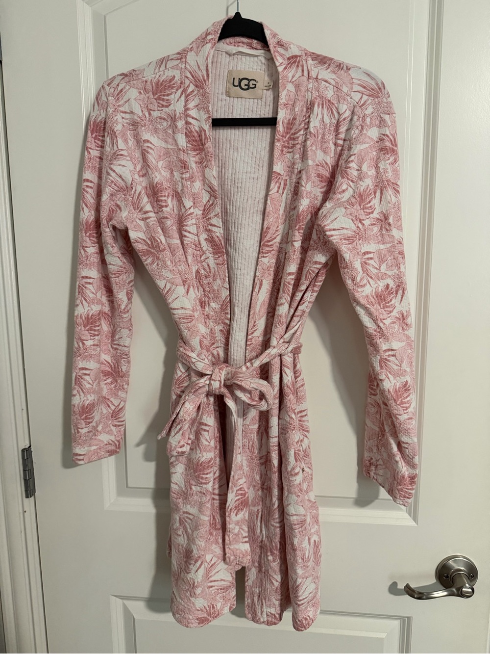 UGG Pink & White Floral Knit Robe with Tie Waist